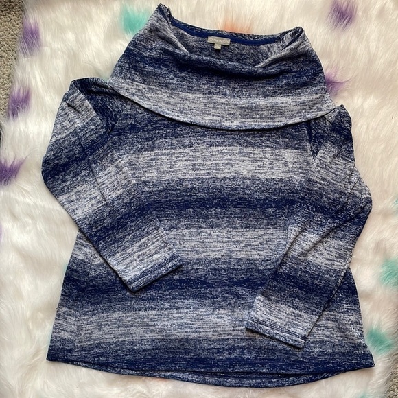 T by‎ Talbots Blue Cowl Neck Long Sleeve Sweater size Large Petite - Picture 1 of 5
